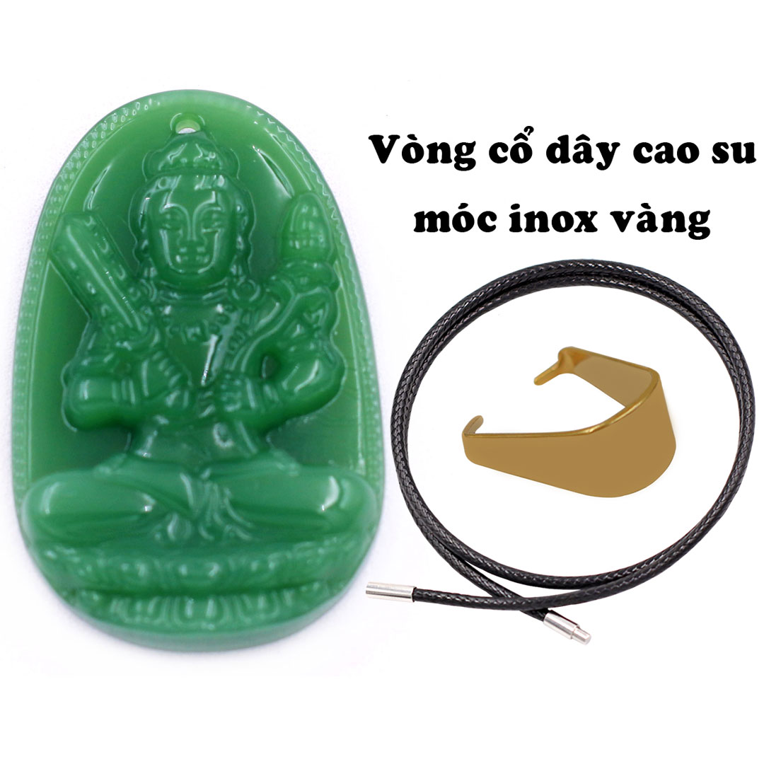 Mặt Phật Hư không tạng thạch anh xanh lá 5 cm kèm móc và vòng cổ dây cao su, Mặt Phật bản mệnh size L, mặt dây chuyền Phật