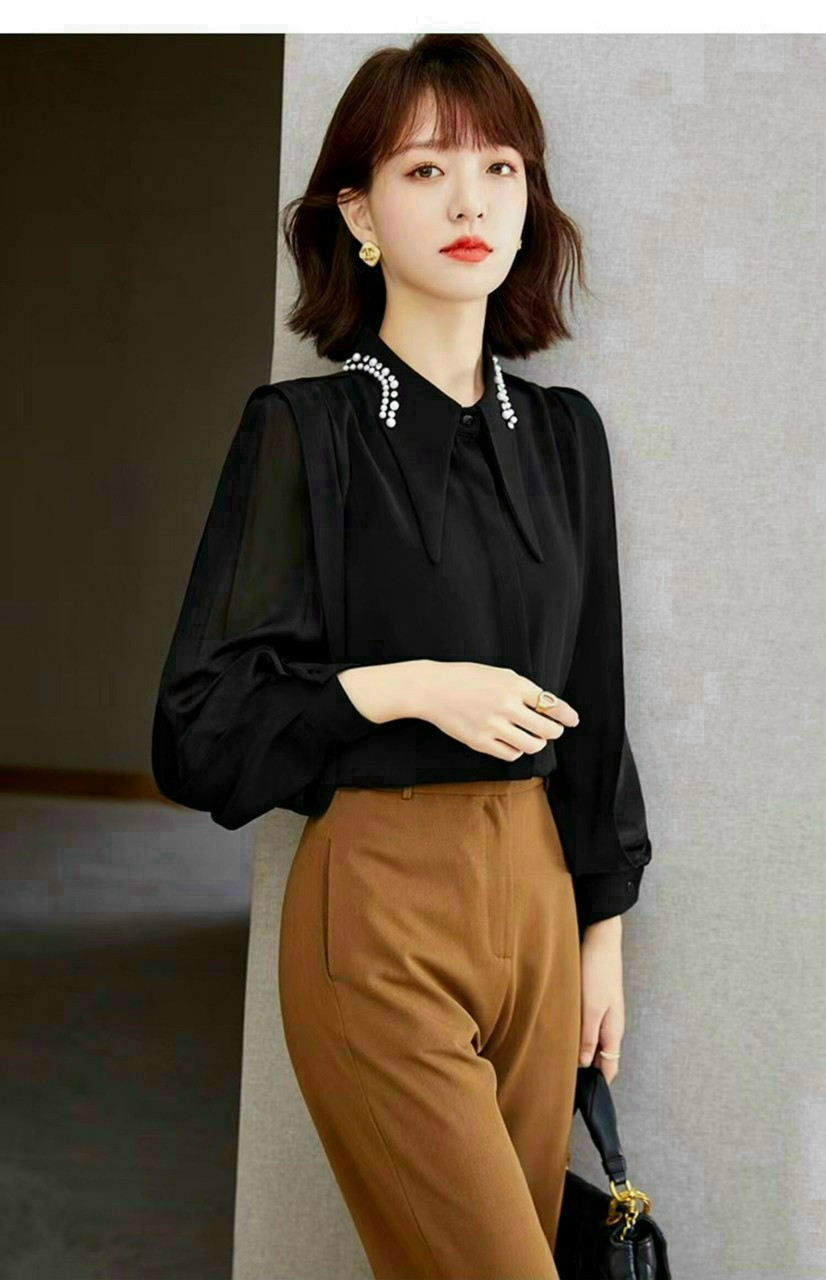 ÁO SƠ MI CỔ NHỌN KẾT HẠT CHÂU