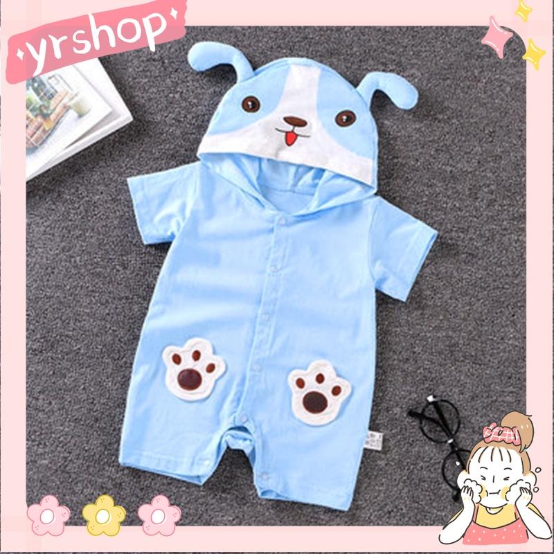 Bộ Áo Liền Quần Cotton Tay Ngắn In Họa Tiết Hoạt Hình Gấu Dễ Thương Thời Trang Mùa Hè Cho Bé Sơ Sinh