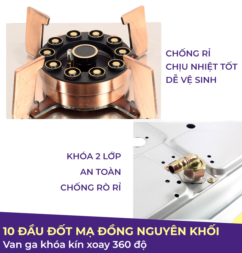 Bếp Gas Đôi GZ599 Thiết Kế Lật Đầu Đốt Vệ Sinh Dễ Dàng, Tích Hợp Chế Độ Hẹn Giờ, Bếp Ga Có 10 Đầu Đốt Mạ Đồng