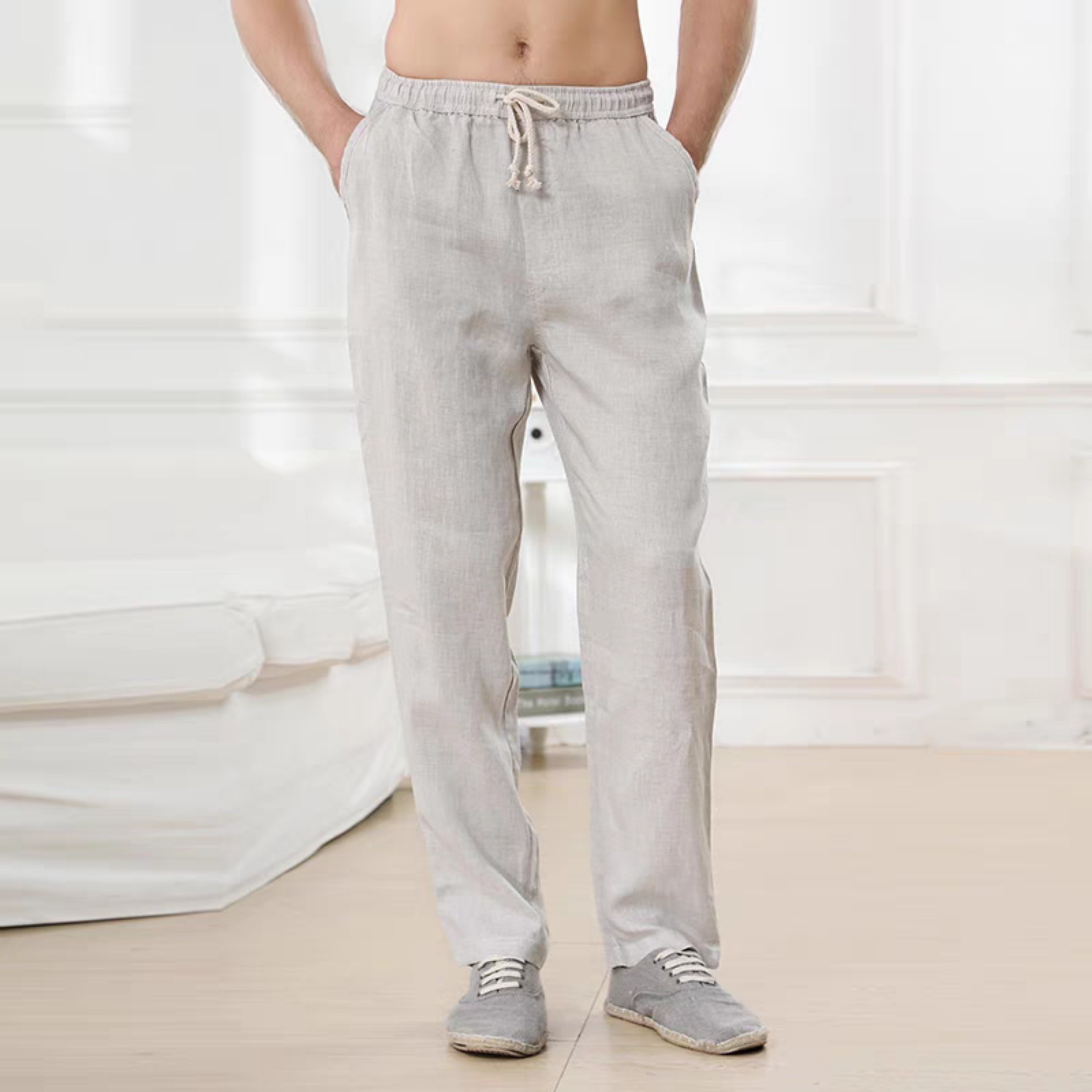 Quần linen nam , quần đi biển chất liệu thoáng mát dễ mặc có dây rút eo phối khóa cúc QD11