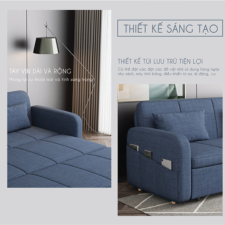 Giường Sofa Gấp Gọn Thành Ghế Sofa. Giường Sofa Đa Năng Có Ngăn Chứa Đồ. Sofa Giường Gấp Gọn Toàn Bộ Khung Thép Chịu Lực Sơn Tĩnh Điện Với 8 Điểm Chịu Lực. Tặng Kèm 2 Gối Cùng Tone