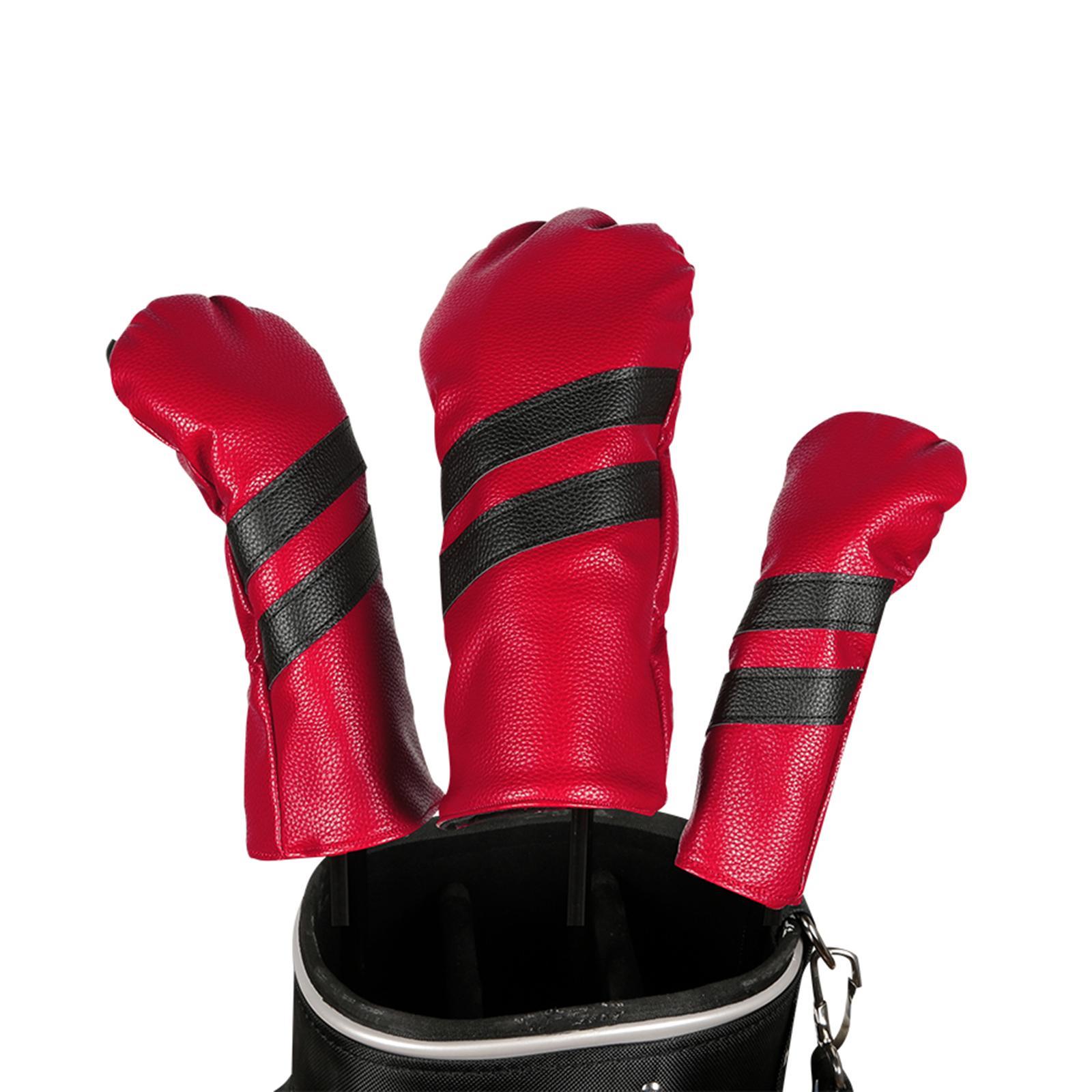 3Pcs PU Leather Golf Wood Covers Hybrid Cover with Interchangeable Tags Waterproof Long Neck Golf Headcovers for Woods Golf Club Covers