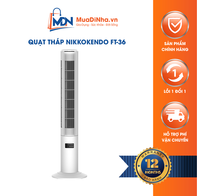 Quạt tháp Nikkokendo FT-36 có remote điều khiển từ xa xoay 360 độ hẹn giờ lọc không khí - Hàng chính hãng