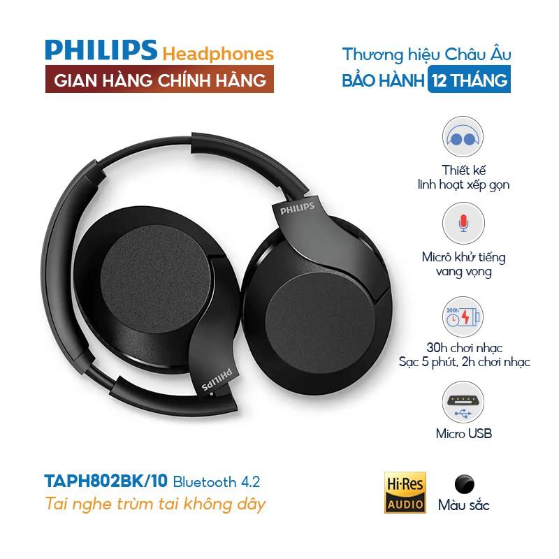 Tai nghe Bluetooth Philips HiRes Audio TAPH802BK/00 - Hàng nhập khẩu