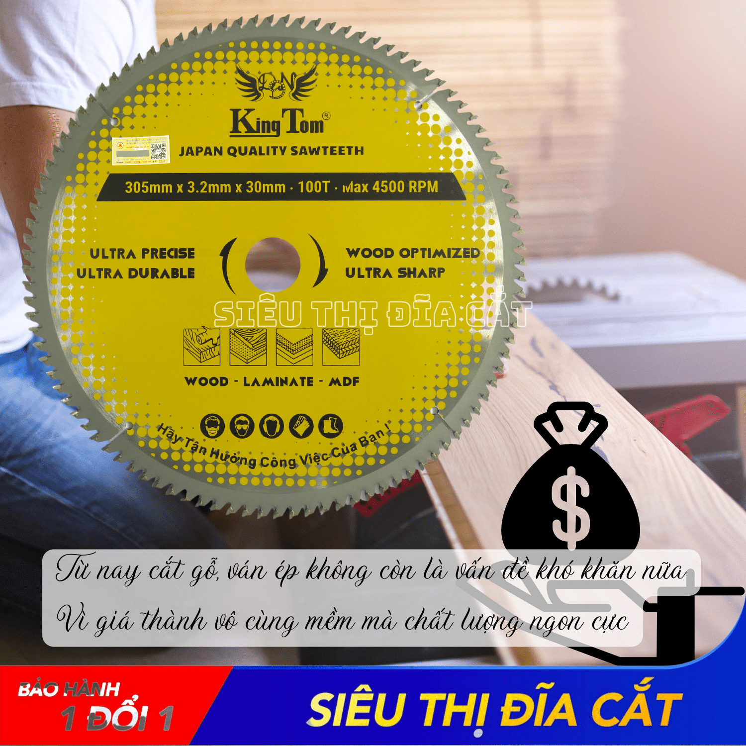 LƯỠI CƯA - LƯỠI CẮT GỖ 305-100 RĂNG KINGTOM VÀNG – CHẤT LƯỢNG VÔ ĐỊCH PHÂN KHÚC GIÁ RẺ!