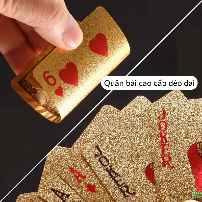 Bộ Bài Tây Poker Mạ Si Vàng Cao Cấp - Tú Lơ Khơ Phủ Nhũ Vàng Chính Hãng Amalife – Bộ 54 Lá Bài Tây Pocker Nhựa Dẻo Chống Thấm Nước Chống Gãy