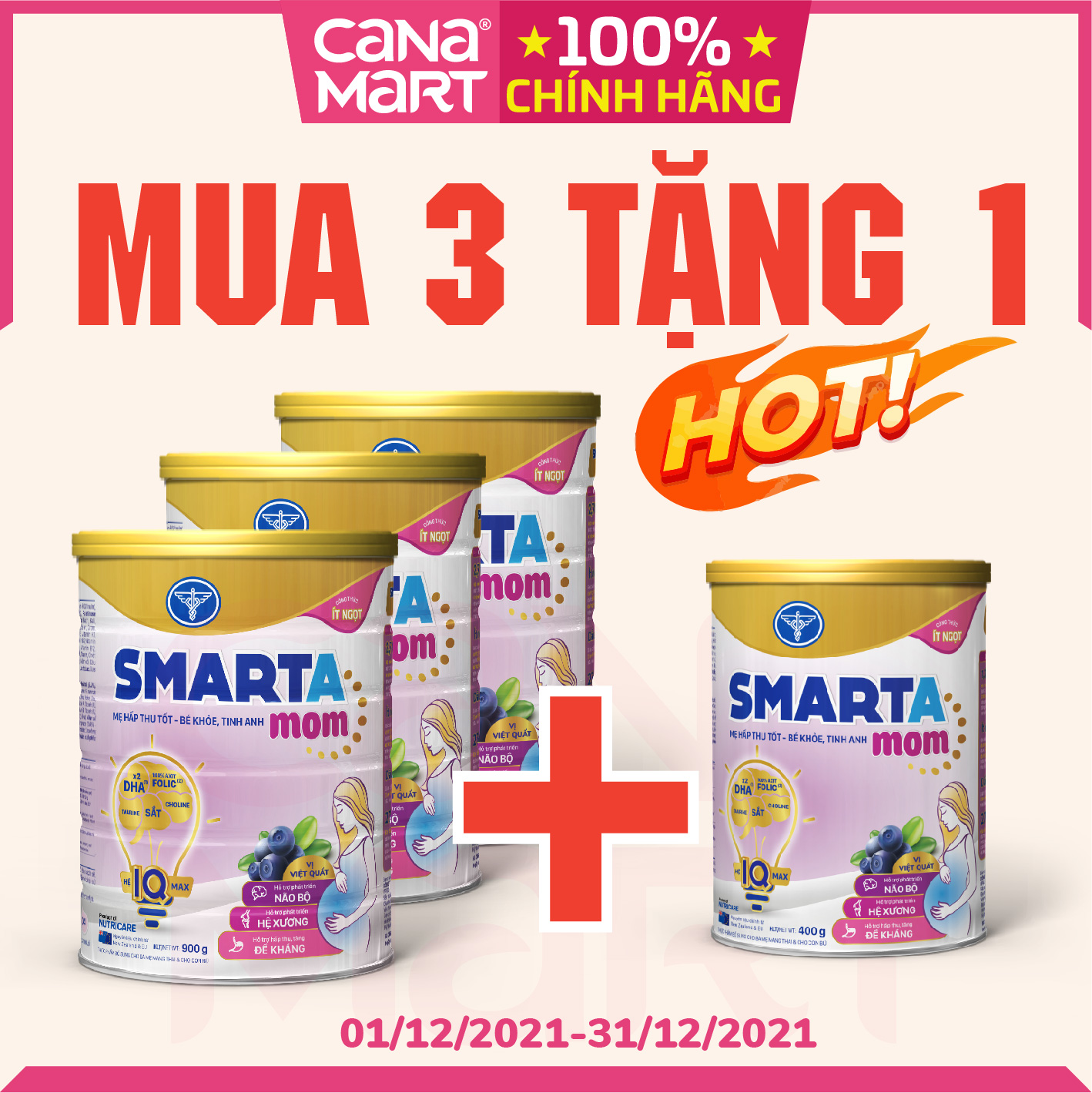 Sữa bột cho mẹ bầu Nutricare Smarta Mom bổ sung dinh dưỡng cho phụ nữ mang thai và cho con bú (900g)