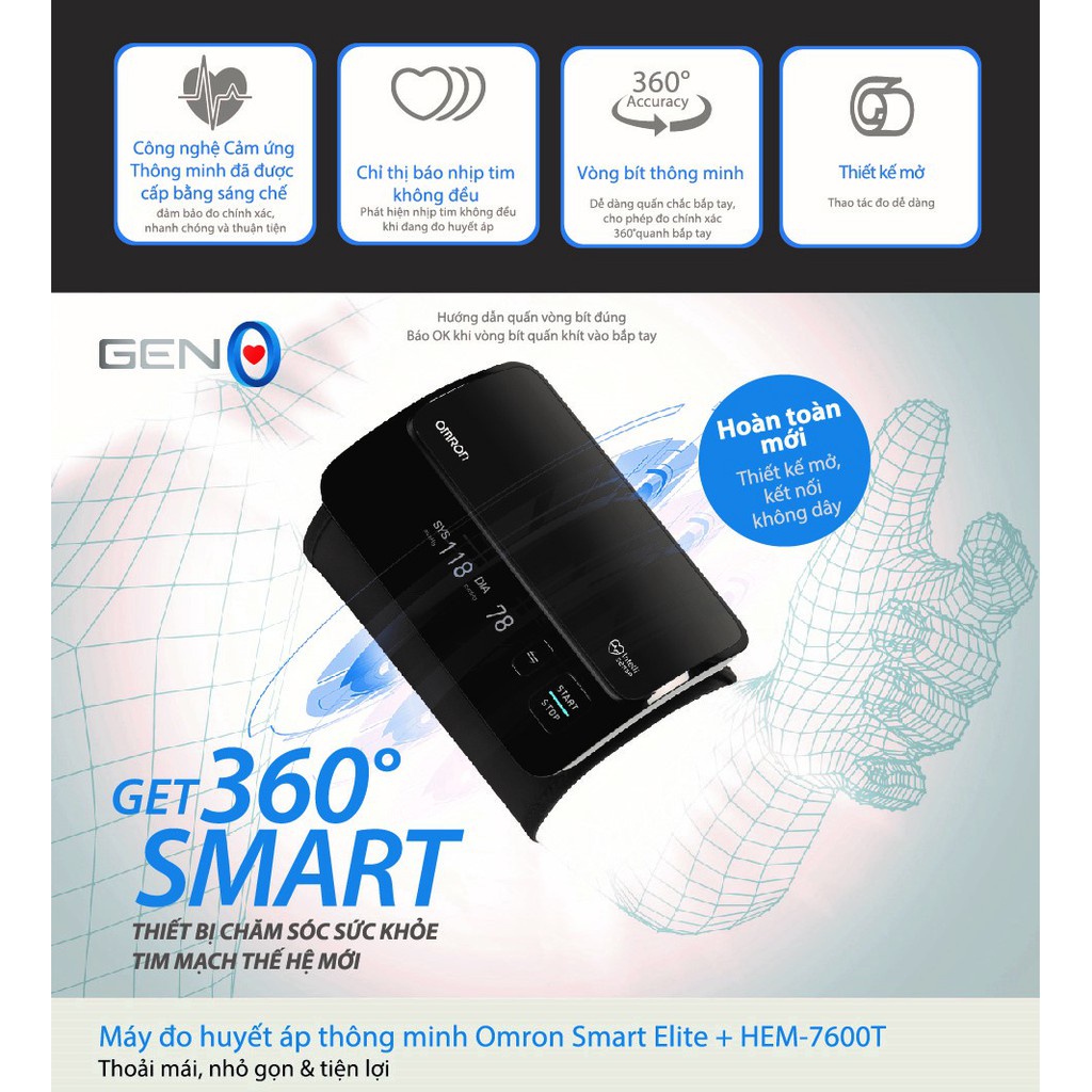 Máy Đo Huyết Áp Bắp Tay Cao Cấp Omron Hem-7600T - Kết Nối Điện Thoại - Intellisense - Sản Xuất Nhật Bản