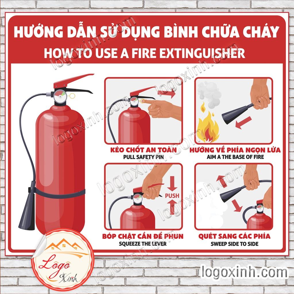 Tem Decal Dán Hướng Dẫn Sử Dụng Bình Chữa Cháy, Bình Cứu Hỏa, FIRE EXTINGUISHER GUIDE, Chống Nước, Có Keo Sẵn
