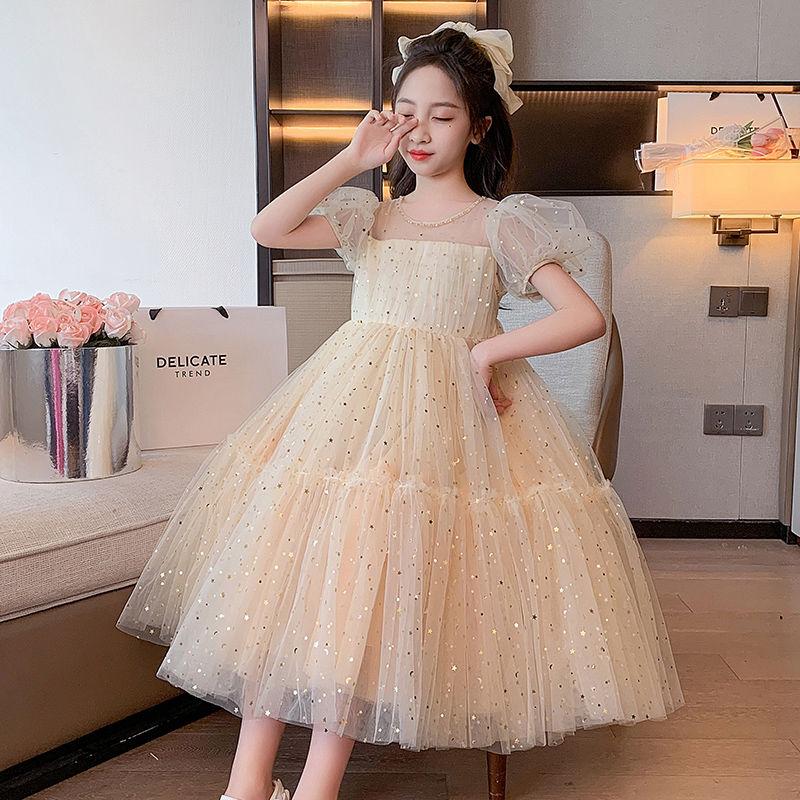 CHENGRUI Cô gái ăn mặc mùa hè 2023 trẻ em lưới đỏ mỏng lưới váy cô gái nhỏ mùa hè tây váy công chúa