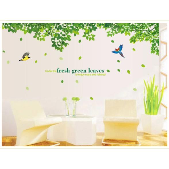 Decal trang trí tường - Dàn Lá Xanh Chim sắc màu