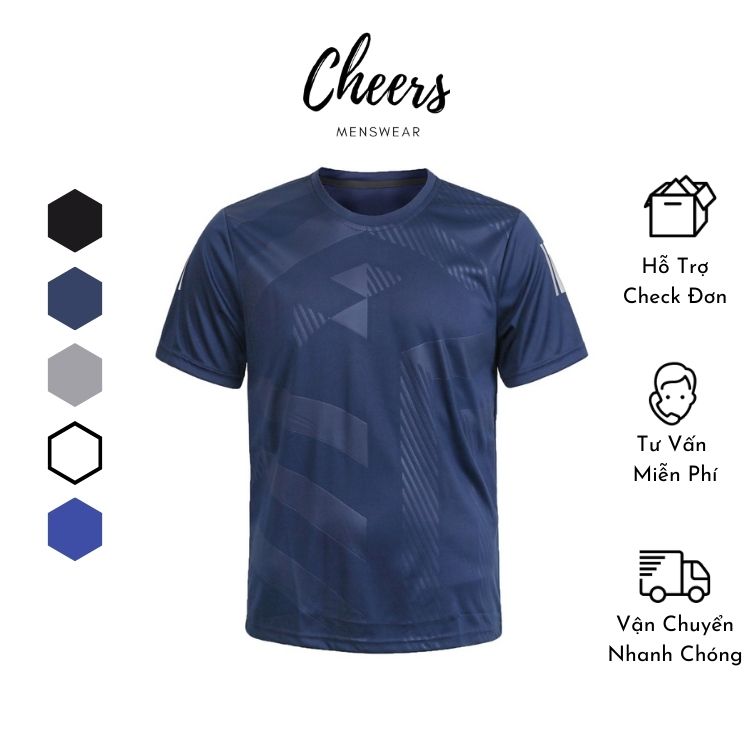 Áo thể thao nam ngắn tay-Áo Thun thể thao nam cổ tròn Cheers chất Thun Lạnh Thoáng mát, Co dãn tốt, dập vân thời trang