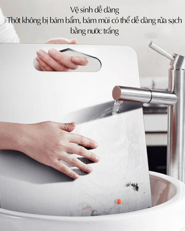 Thớt Inox 304 Kháng Khuẩn Cừờng Lực - Dày 3mm- Vệ Sinh Dễ Dàng- Rã Đông Nhanh - Chống Ẩm Mốc - Không Xước Dăm- Không Mùn Gỗ