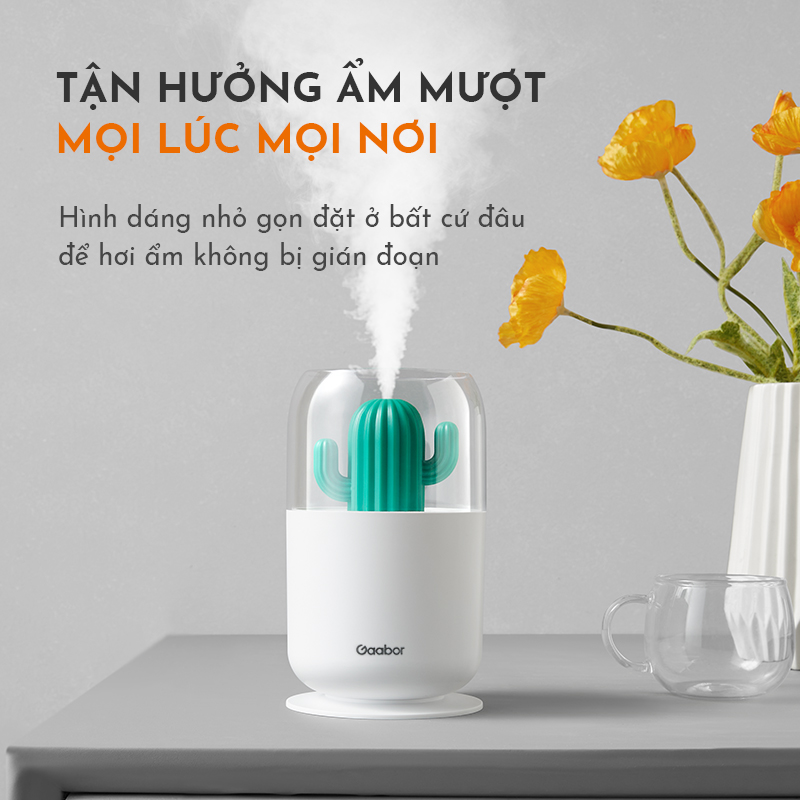 Máy phun sương nano mini tạo ẩm, khuếch tán tinh dầu có đèn ngủ GAABOR GMH-N3A  dung tích 300ml - Hàng chính hãng