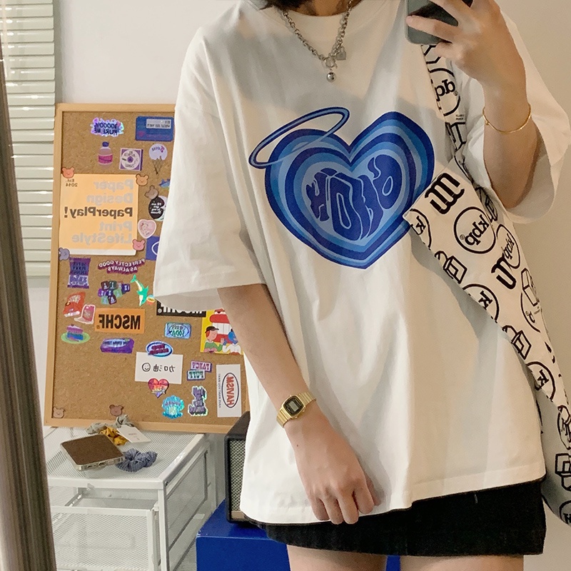 HÀNG THIẾT KẾ - Áo thun form rộng tay lỡ unisex ulzzang , áo thun nam nữ in họa tiết trái tim