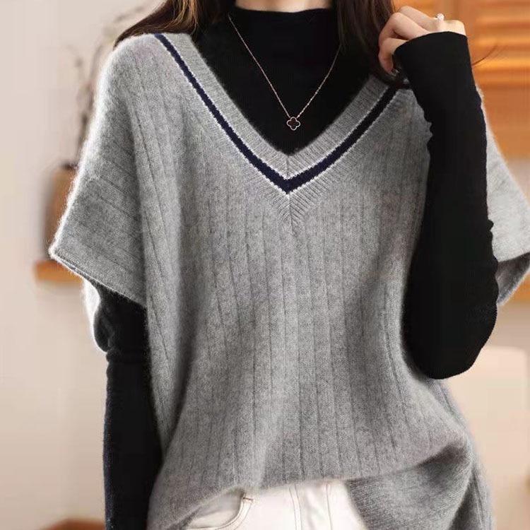 Hàng sẵn_ Áo gile nữ dệt kim dáng rộng phong cách retro Hàn Quốc