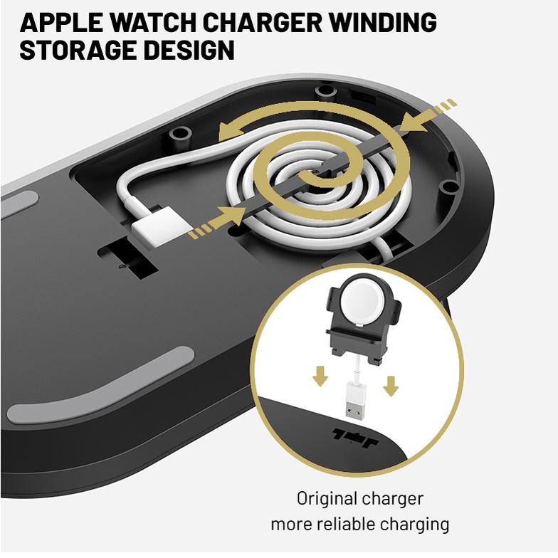 Đế Sạc Không Dây Mazer Wi.DESK TRIO 3-in-1 Dual Wireless - Apple Watch Wireless Charging Stand - HÀNG CHÍNH HÃNG