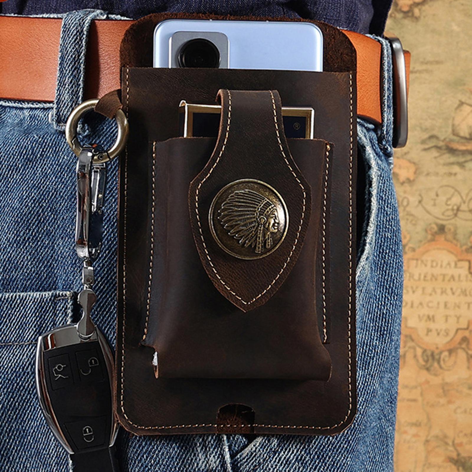 Leather Phone case Waist Bag Carrying Pouch for Cell Phone Men Women coffee