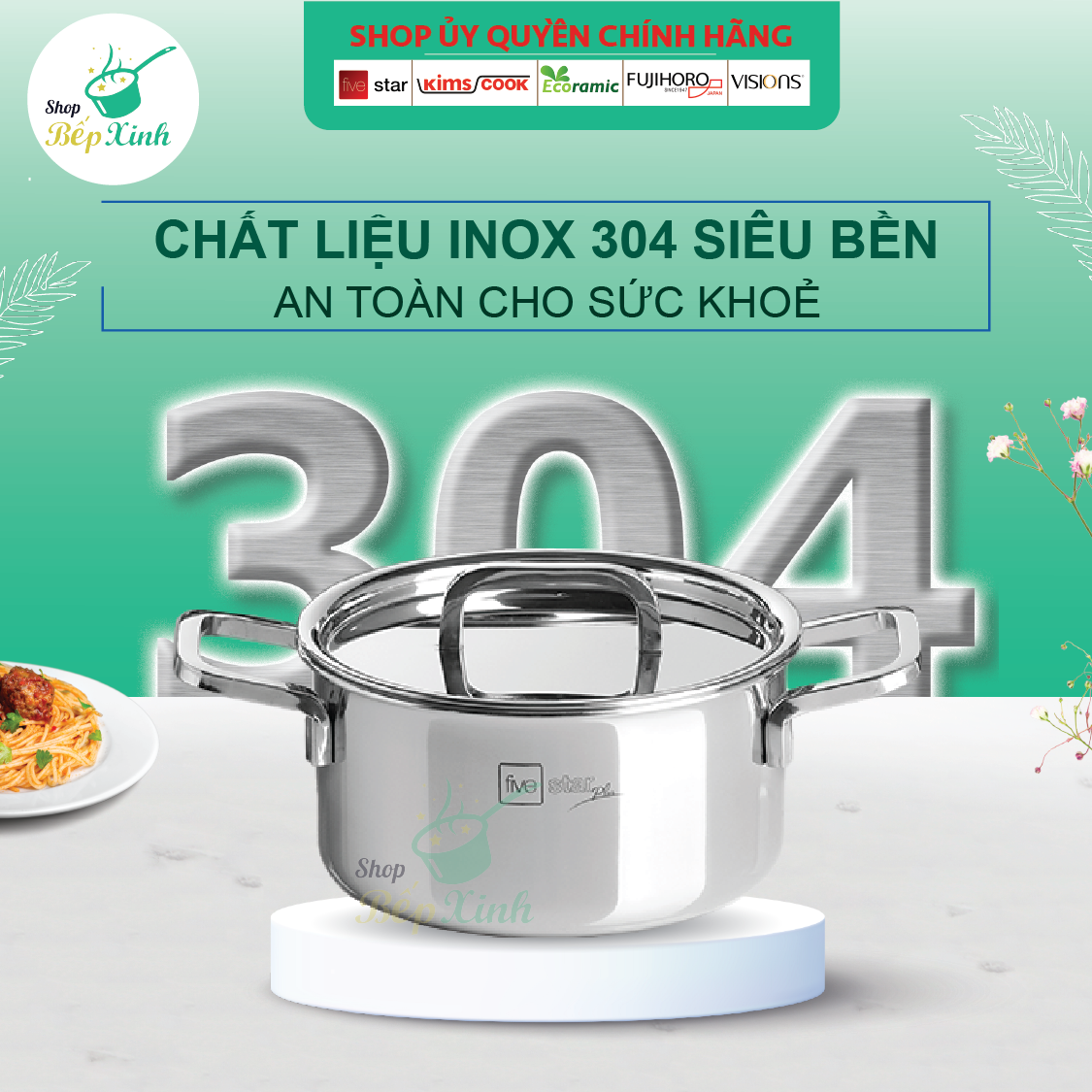 Bộ 4 Nồi Inox 304 3 Lớp Roman Fivestar Nắp Inox 07pcs FS07C Plus