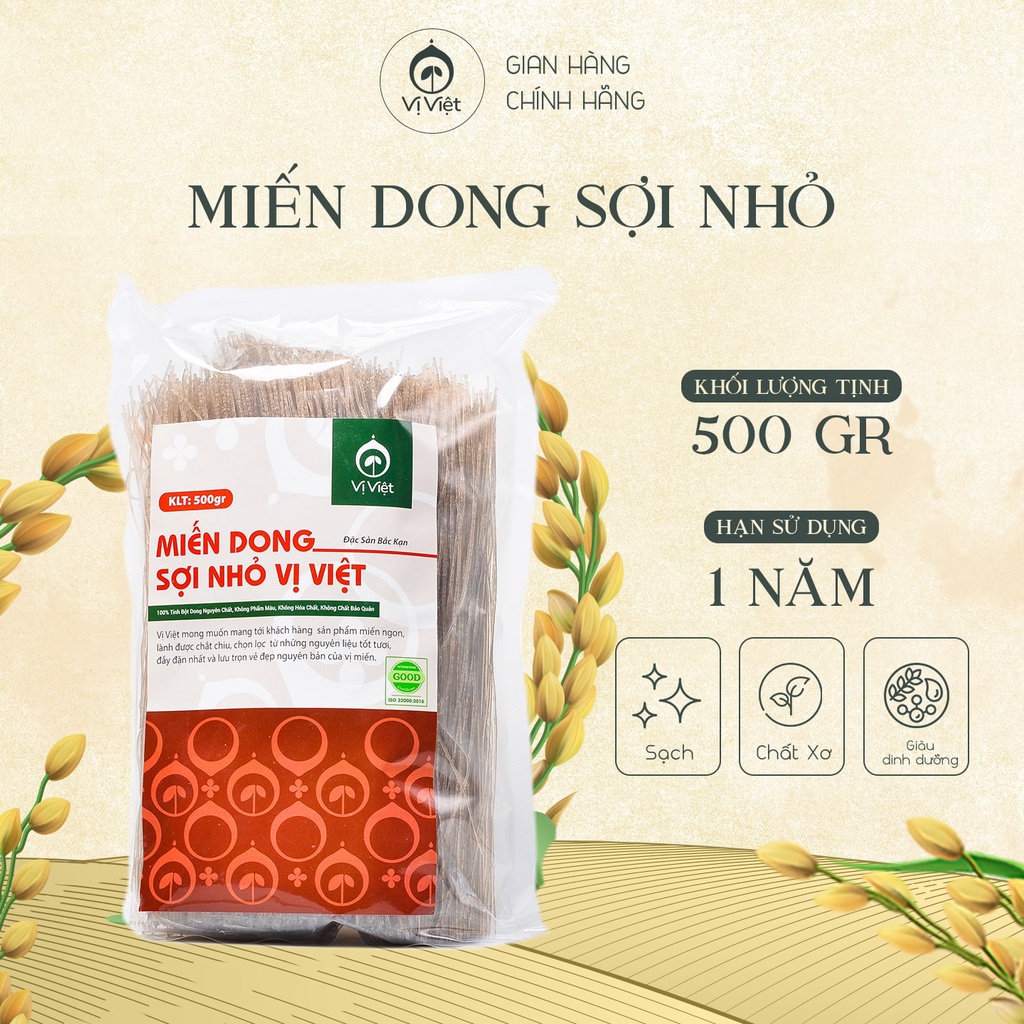 Miến Dong Sợi Nhỏ  Bắc Cạn Cao Cấp VỊ VIỆT,  100% Từ Củ Dong Riềng Đỏ,, không hoá chất, sợi miến dai ngon an toàn sức khoẻ  Gói 500 gam