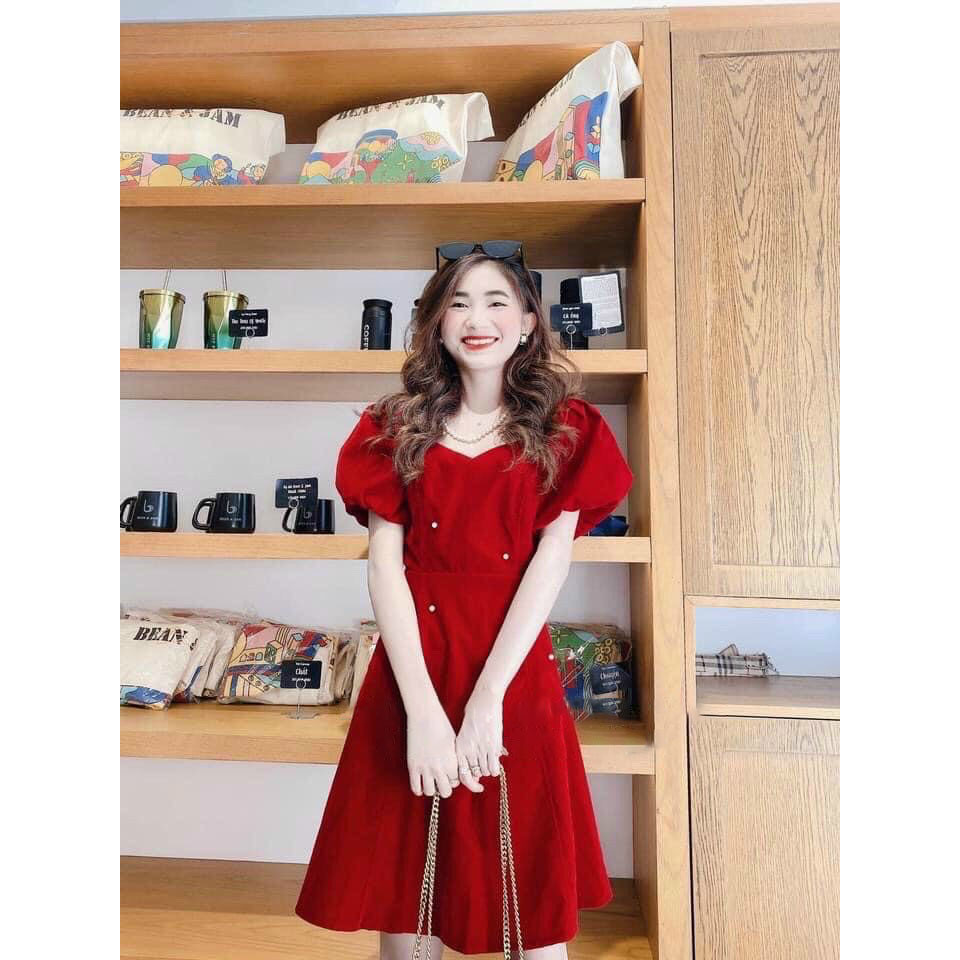 Đầm tay phồng tính cườm