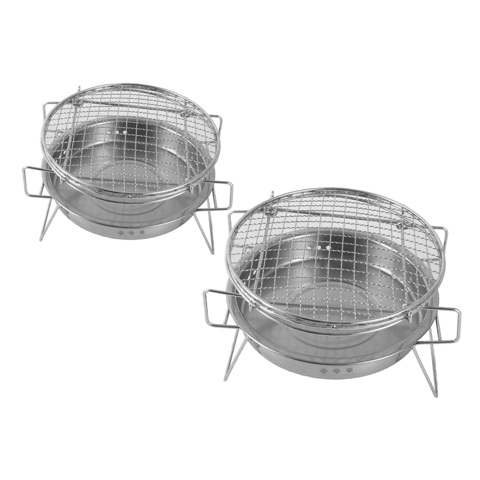 Outdoor Stainless Steel BBQ Grill Charcoal Rack Grate Mini Round Grill Portable Camping Pot Baking Cooking Grill Barbecue Wire Mesh Wood Coal Stove