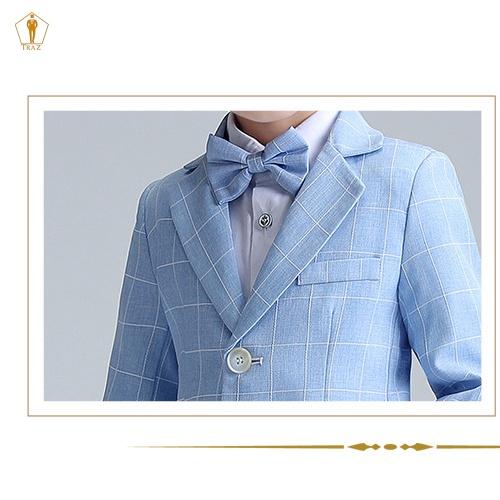 Set bộ vest TRAZ công tử karo màu sáng xám xanh vest đầy tháng thôi nôi bé trai