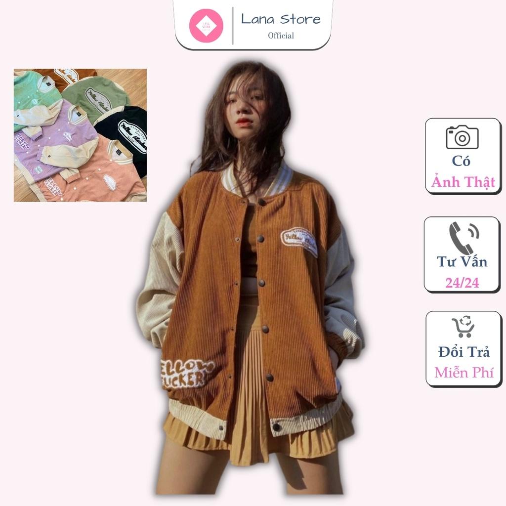 Áo Bomber Nhung Gân 2 Lớp - Lót Dù Bên Trong Form rộng Unisex Nam Nữ Couple, Áo Khoác Bomber Bóng Chày Nhung Gân logo thêu YELLOW FLICKER Form Rộng 2 Lớp Unisex Nam Nữ Phong Cách Hàn Quốc Ulzzang