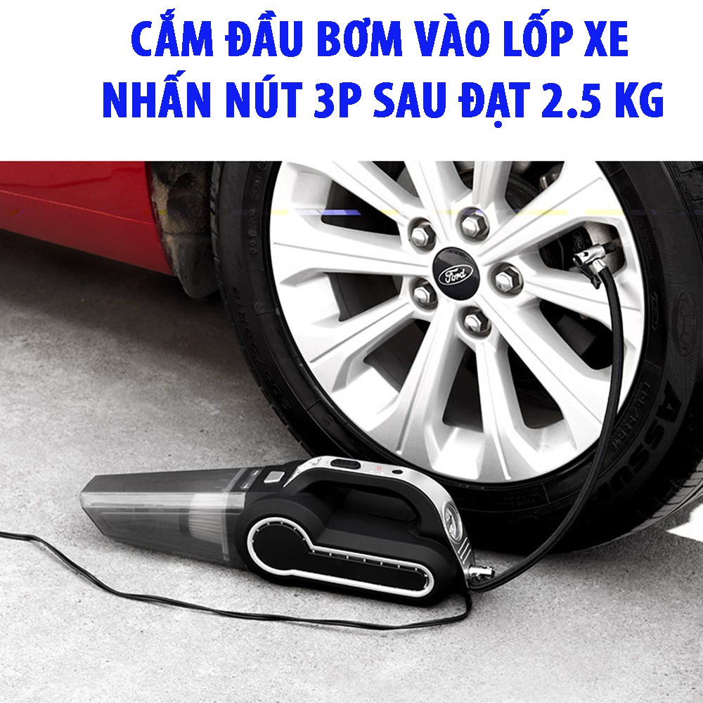 Máy hút bụi ô tô, máy bơm hơi ô tô cầm tay đa năng bốn trong một, đèn pin, đo áp suất công suất cao