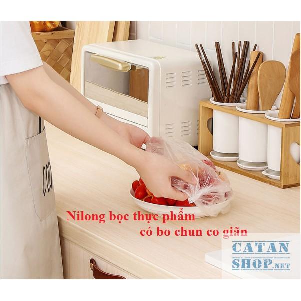 Set 100 màng bọc thực phẩm túi gấu Màng bọc thực phẩm PE có chun bọc đồ ăn co giãn tái sử dụng nhiều lần.