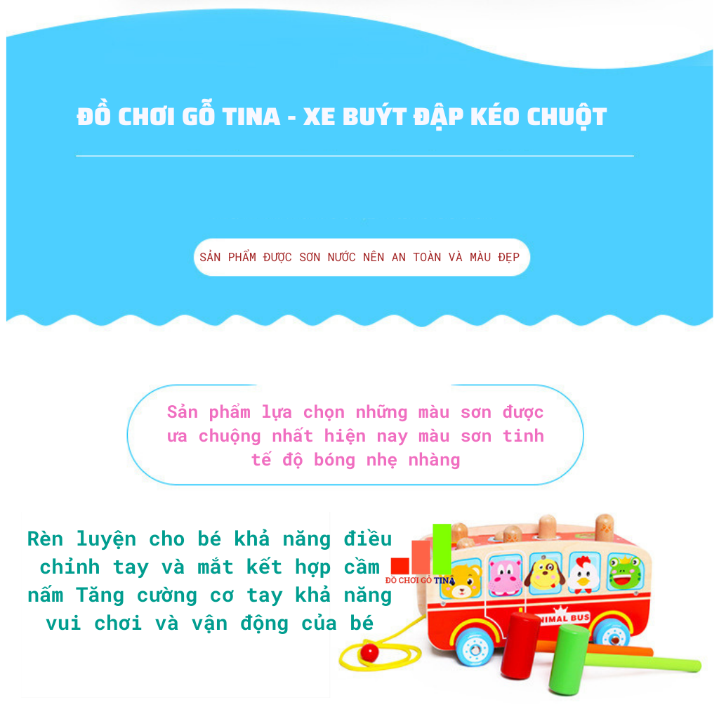 Đồ Chơi Gỗ giáo dục Cho Bé TINA Xe Bus Đập Chuột Boby Bằng Gỗ Trò Chơi Cho Bé Thông Minh Giáo Dục Sáng Tạo
