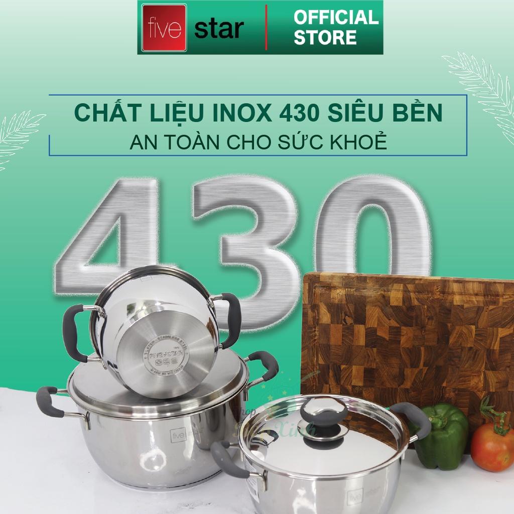 Bộ nồi chảo 3 đáy inox 430 Thân Cool Fivestar Standard quai silicon chống nóng nắp inox bếp từ , tặng 2 vá canh