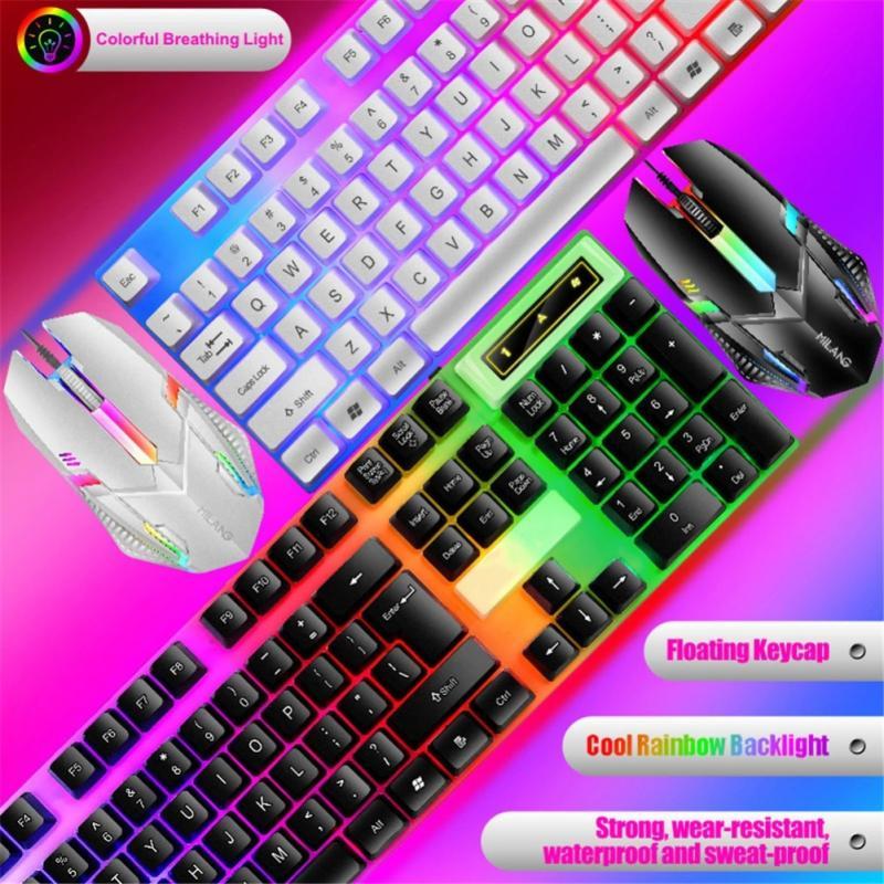 USB Có Dây Chuột Cầu Vồng Đèn Nền LED 104 Phím 1000 DPI Bàn Phím Cơ Chơi Game Chuột Cho Laptop máy Tính