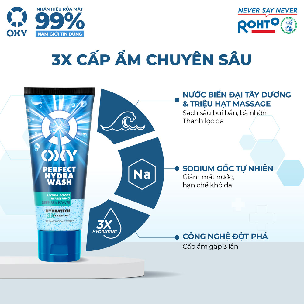 Sữa rửa mặt cho nam Oxy sạch sâu sảng khoái dưỡng ẩm dạng gel Oxy Perfect Hydra Wash 100g