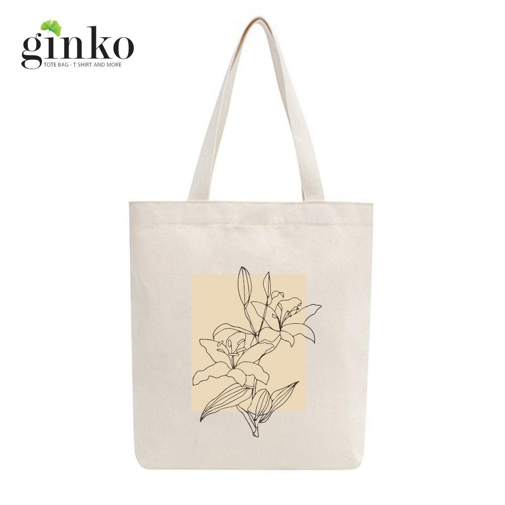 Túi Tote Vải Mộc Ginko kiểu basic có dây kéo khóa miệng túi đựng vừa laptop 14 inch và nhiều đồ dùng khác In Hình Minimalism Art M40