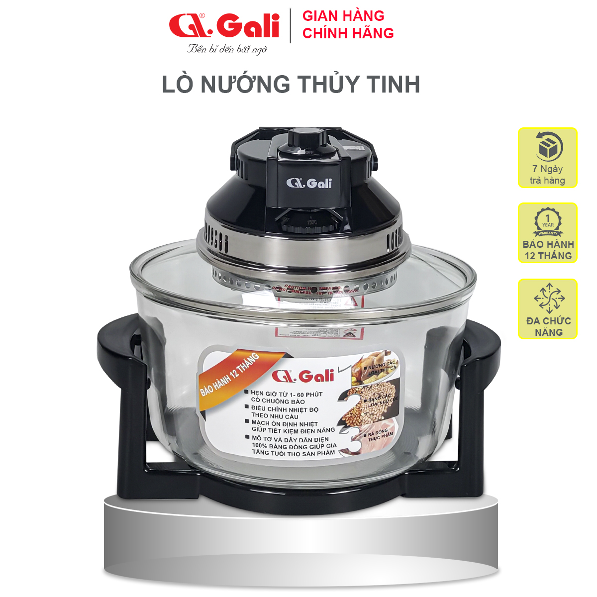 Lò nướng thủy tinh đa năng Gali GL-1121 17 lít 1300w, hàng chính hãng bảo hành 24 tháng, tặng kèm 10 phụ kiện tiện lợi