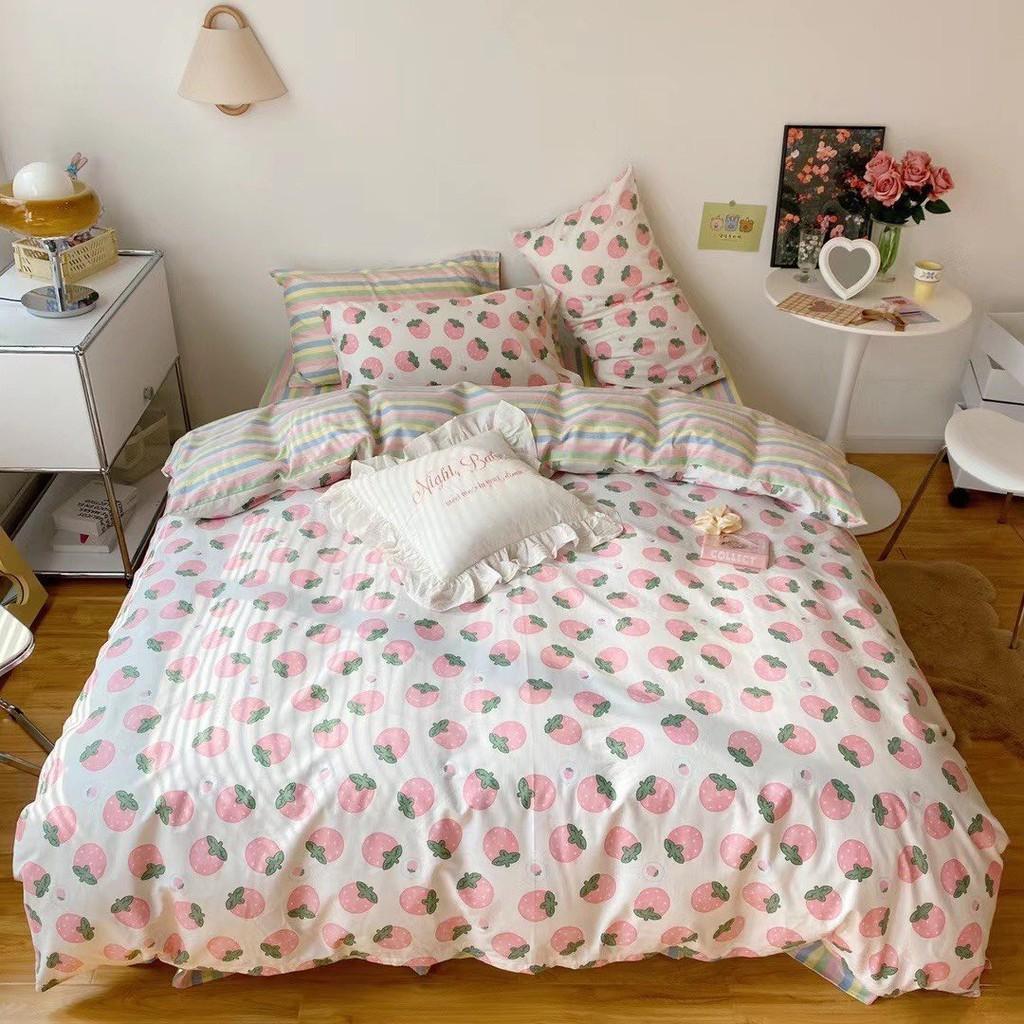Bộ Chăn Ga Gối Cotton 100% - Dâu Tây Hồng