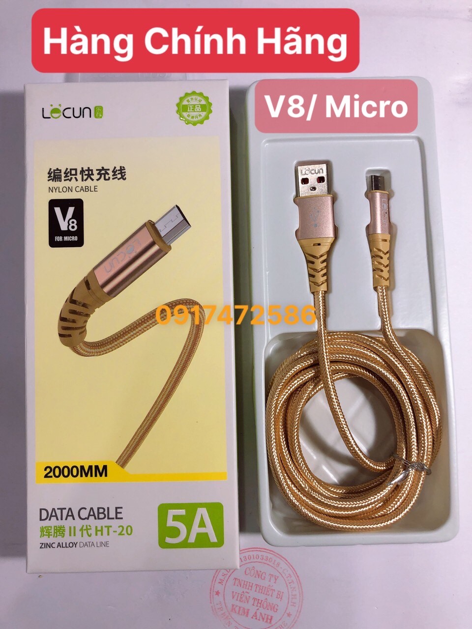 Dây sạc nhanh Lecun HT 20 dòng điện 5V- 5A  chuôi V8/ micro, dây dù dài 2m - Hàng Chính Hãng