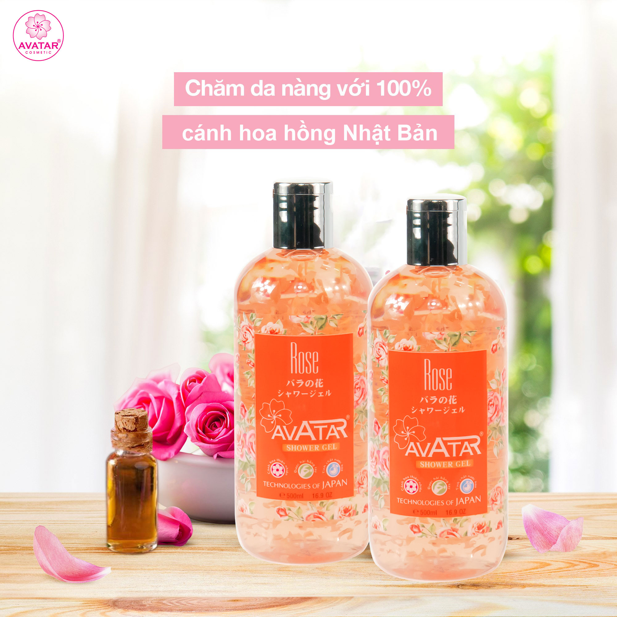 Sữa tắm Nhật cao cấp cánh hoa hồng 500ml- cánh hoa Rose nguyên chất giúp tươi trẻ làn da mịn màng, mềm mại và trắng hồng