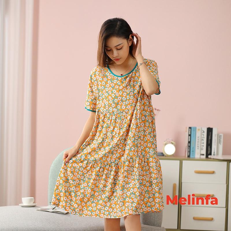 Váy ngủ ngắn tay, đầm mặc nhà freesize xếp tầng trẻ trung vải lanh lụa cotton tự nhiên thoáng mát nhiều màu mã VAV0266