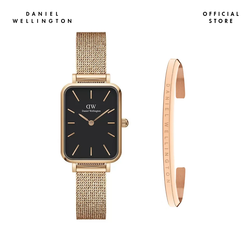 Combo Gift Nữ Daniel Wellington Đồng hồ Quadro Pressed Melrose DW00100432 + Vòng tay Classic Bracelet DW00400003