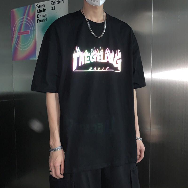 Áo thun nam nữ unisex tay lỡ form rộng hình THEGELAND RAVIE lửa in phản quang 7 màu aothununisex aophongnam