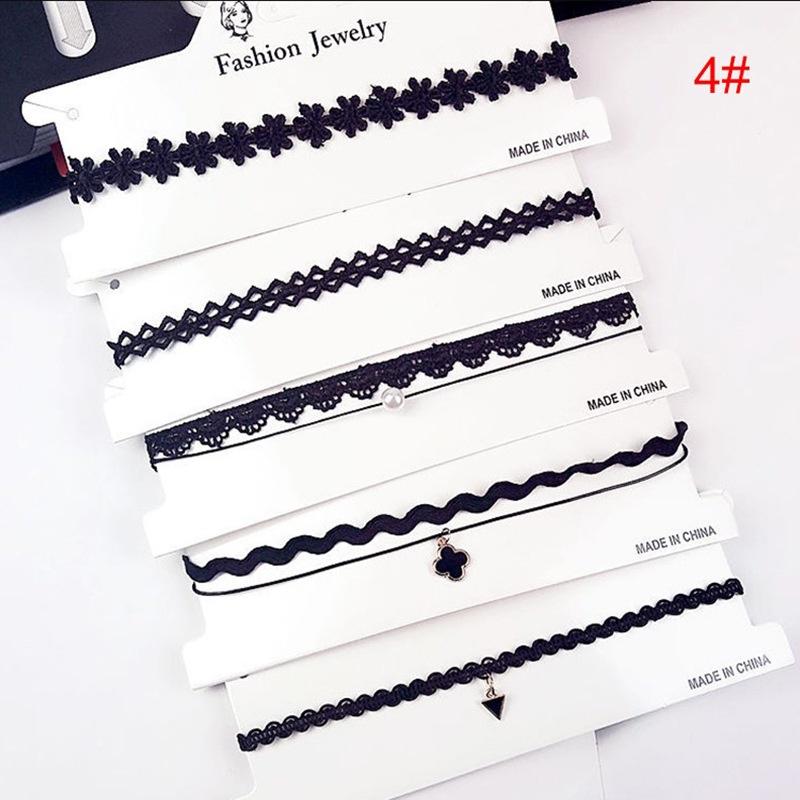 Set 5 vòng cổ Choker dây nhung màu đen, phong cách Hàn Quốc