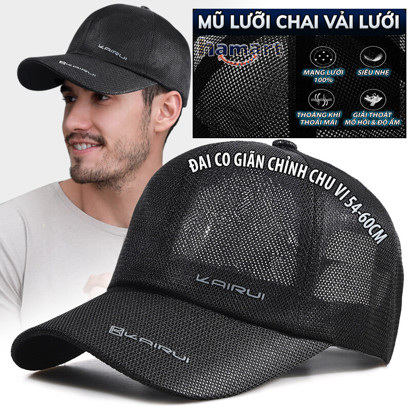 Mũ Lưới Che Nắng Unisex Nón Kết Lưỡi Chai Nam Nữ Vải Thoáng Khí Chống Nóng Ngoài Trời Mùa Hè