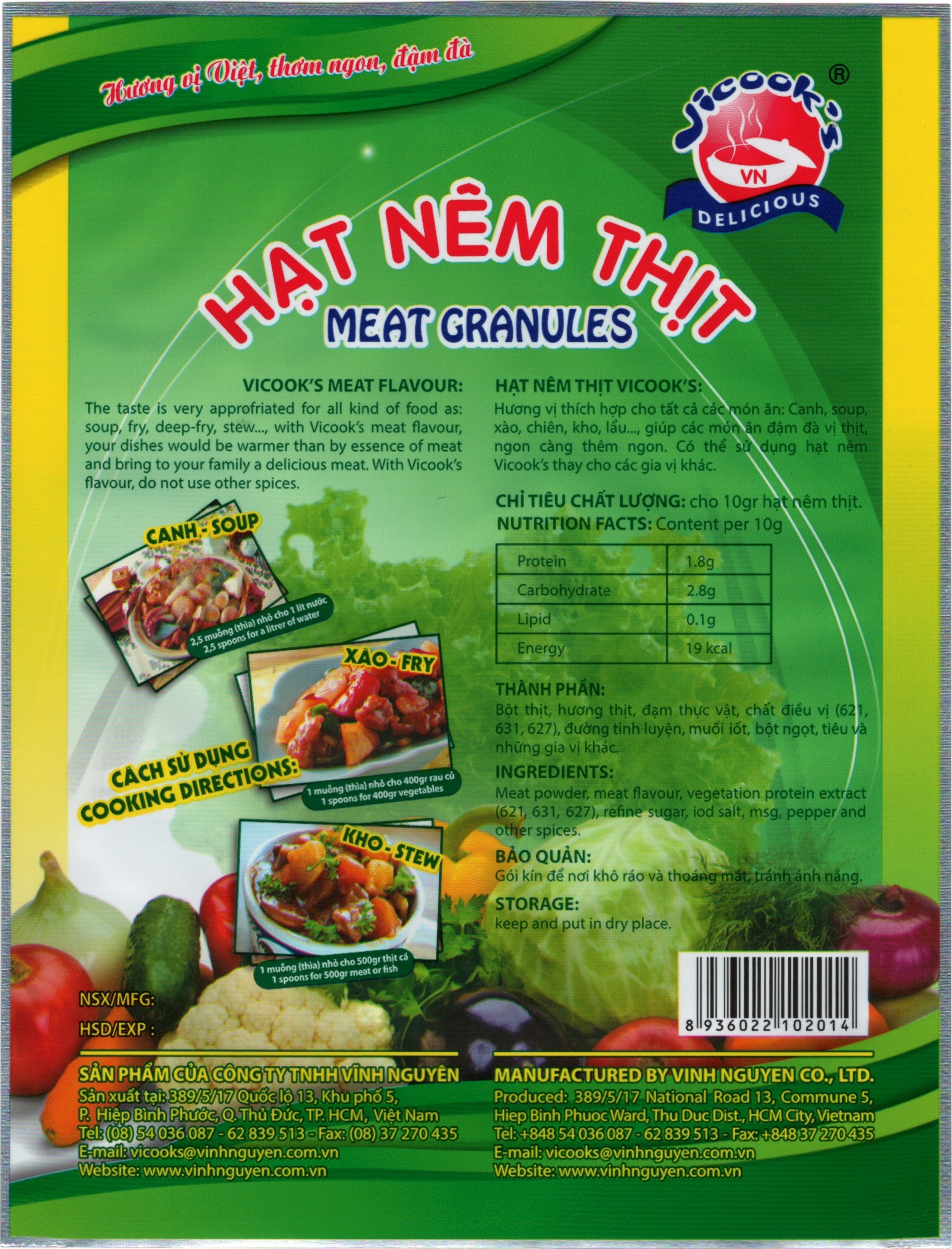 Combo 5 gói Hạt nêm Thịt Vicook's 200gr/gói