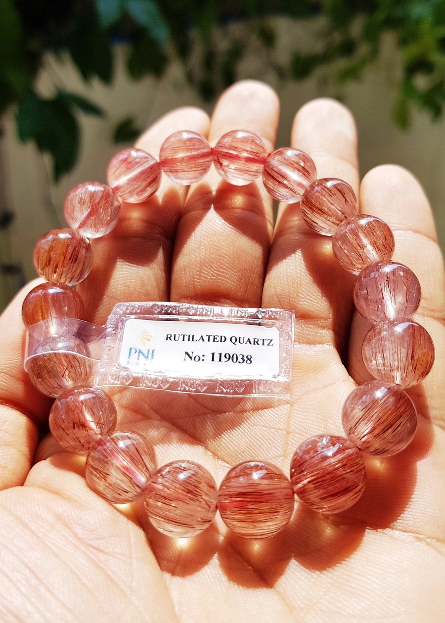 Gembank Thạch Anh Tóc Đỏ Tự Nhiên 11MM Vòng Tay Chuỗi Hạt Kèm Giấy Kiểm Định