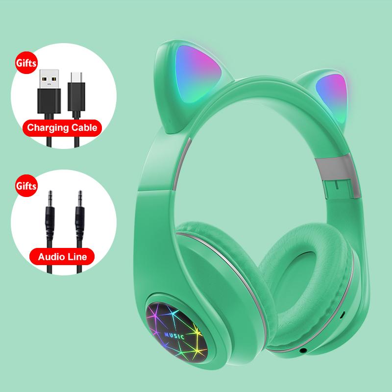 Đôi Tai Mèo Tai Nghe Nhét Tai Không Dây Tai Nghe Nhạc Stereo Xanh Dương-Răng Tai Nghe Có Mic Trẻ Con Gái Fone Game Thủ Tai Nghe Kid Quà Tặng
