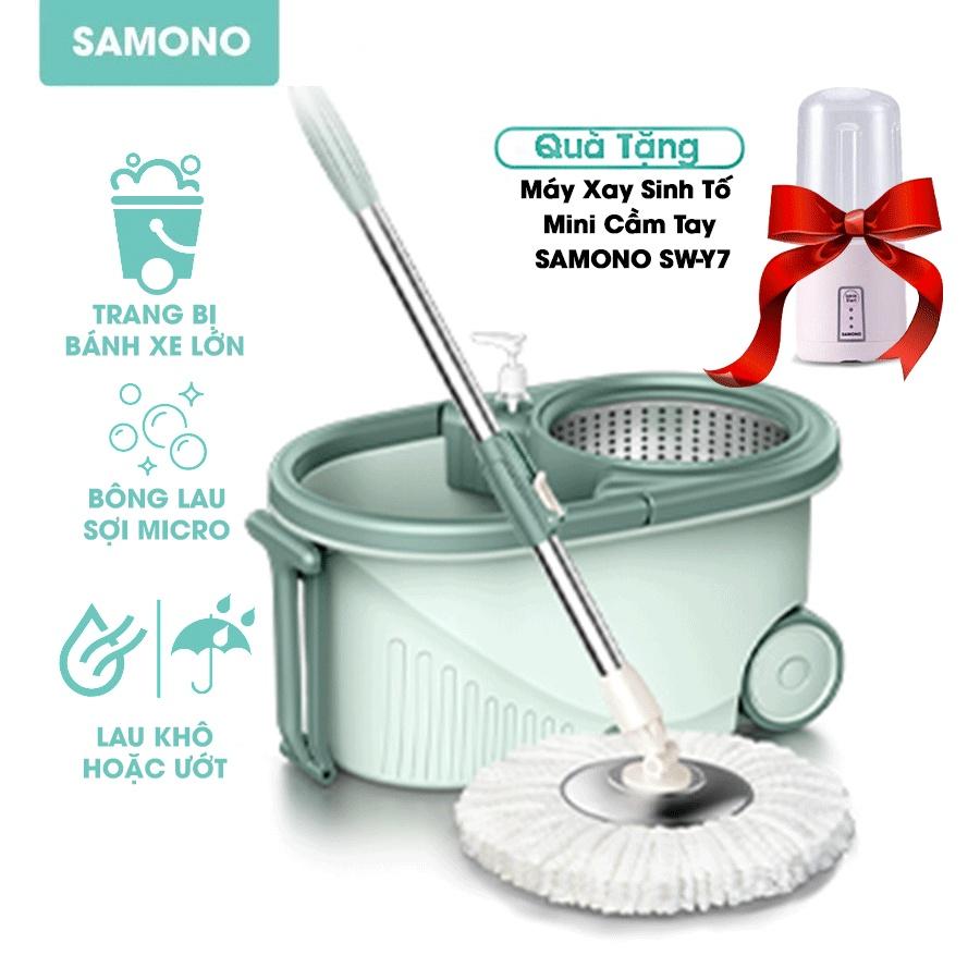 Bộ cây lau nhà cao cấp xoay 360 độ SAMONO SCM003 lau sạch mọi ngóc ngách sàn nhà 2 ngăn chứa lau khô lau ướt thông minh - Hàng chính hãng