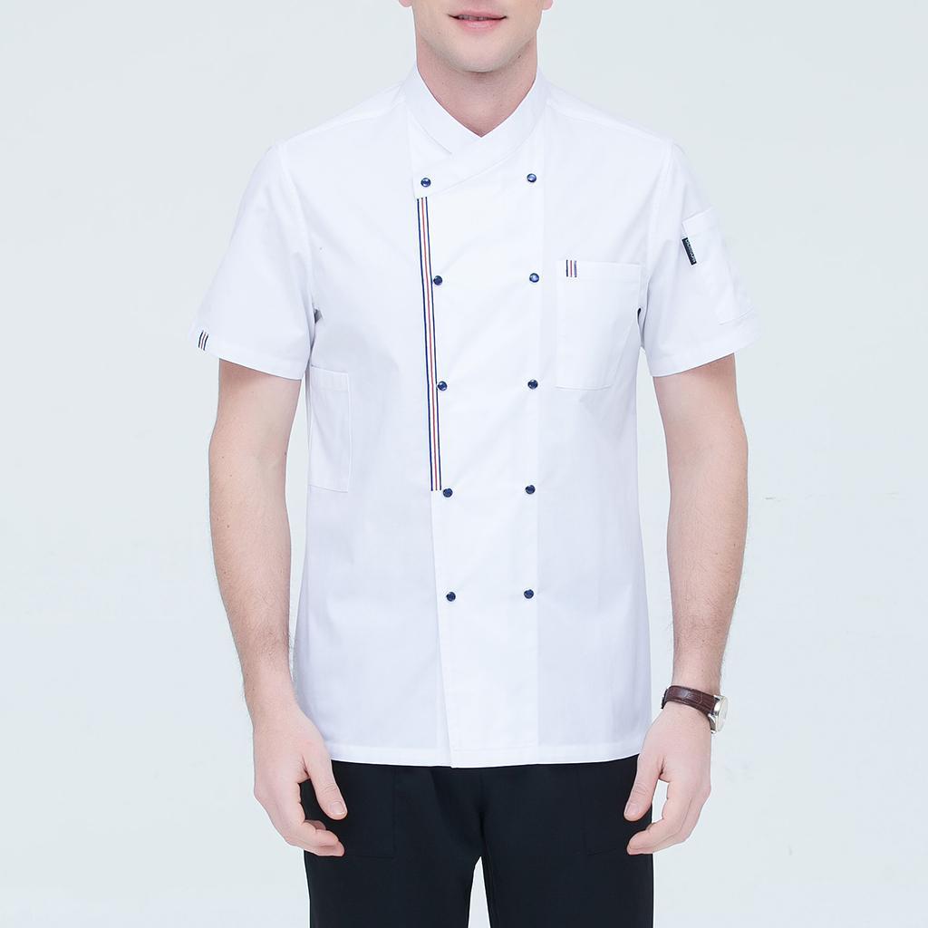 2pcs Womens Mens Chef Jackets Coat Short Sleeves Shirt Kitchen Uniforms